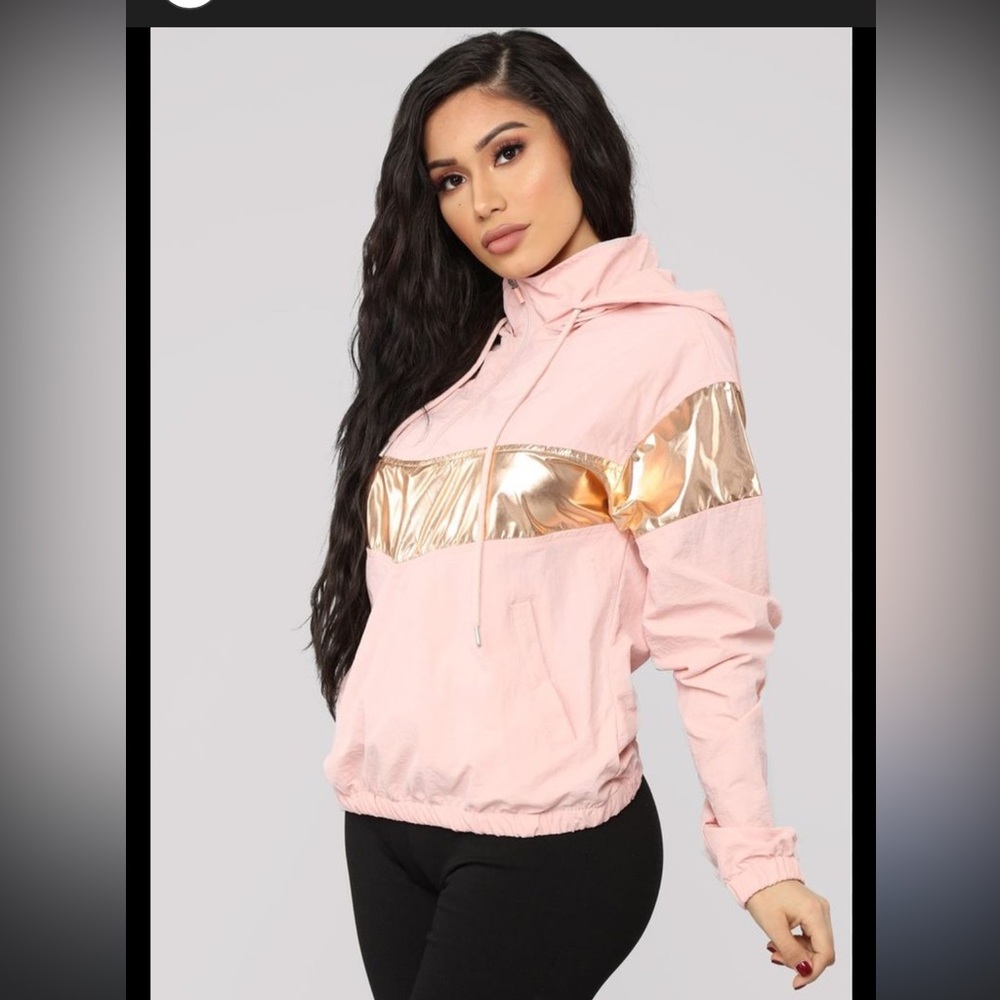 Ashley By 26 International Retro Hooded Windbreaker Pink Rose Gold Jacket - Picture 2 of 7
